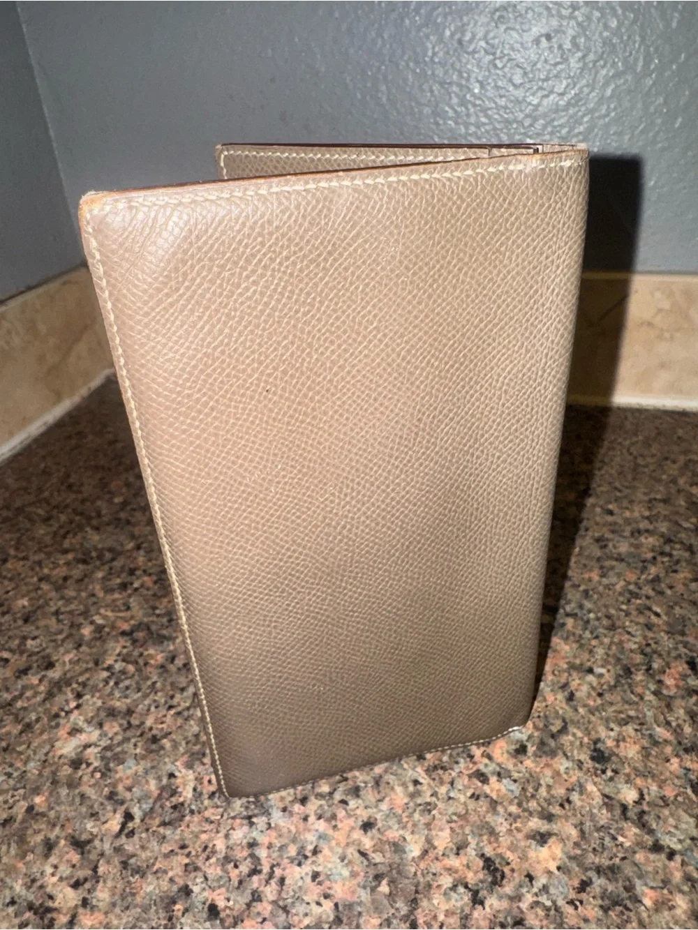 Hermes Citizen Twill Long Wallet Epsom Leather Taupe Bifold